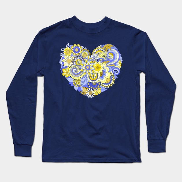 Yellow and Blue Elegant Floral Design Long Sleeve T-Shirt by AlondraHanley